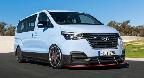 A 400-horsepower Hyundai H-1 minivan was sent to the track