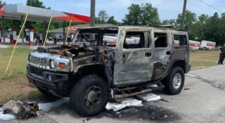 Внедорожник Hummer сгорел из-за лишних 80 литров топлива