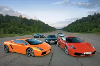 Limit mode. Audi R8, Ferrari F430, Jaguar XKR, Lamborghini Gallardo and Porsche 911 Carrera S