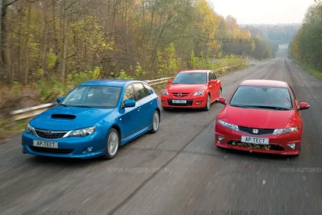 Oak, walnut or millet? Honda Civic Type R, Mazda 3 MPS and Subaru Impreza WRX