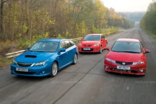 Oak, walnut or millet? Honda Civic Type R, Mazda 3 MPS and Subaru Impreza WRX