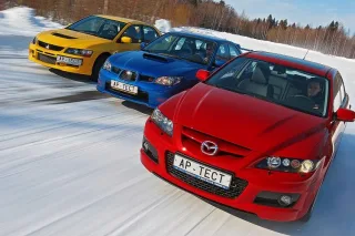 Loyalty and treachery. Mazda 6 MPS, Mitsubishi Lancer Evolution IX, Subaru Impreza WRX STI