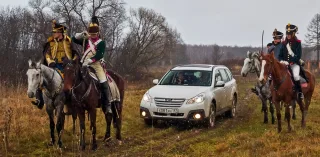 Testing updated Subaru Legacy and Outback near Borodino