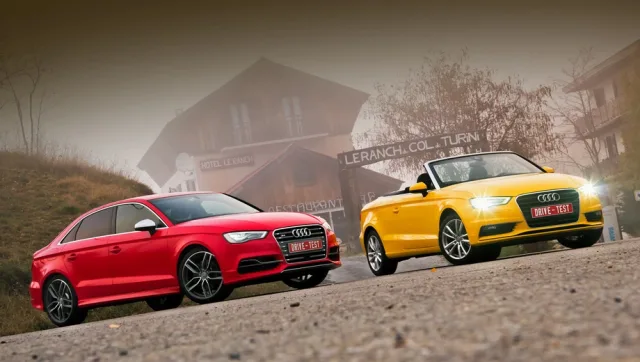 Chasing the Audi S3 sedan in a two-door Audi A3 Cabriolet