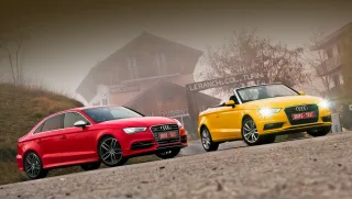 Chasing the Audi S3 sedan in a two-door Audi A3 Cabriolet