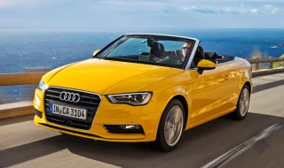 Chasing the Audi S3 sedan in a two-door Audi A3 Cabriolet
