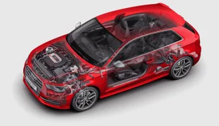 Chasing the Audi S3 sedan in a two-door Audi A3 Cabriolet