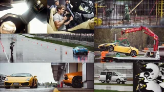 We're driving around Moscow Raceway in the Lamborghini Aventador and Gallardo coupes