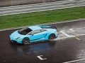 We're driving around Moscow Raceway in the Lamborghini Aventador and Gallardo coupes