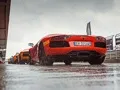 We're driving around Moscow Raceway in the Lamborghini Aventador and Gallardo coupes