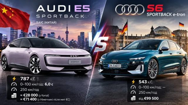 Китайський Audi E5 після мит ЄС виявився потужніше та дешевше на €28 000 за німецький S6 Sportback e-tron
