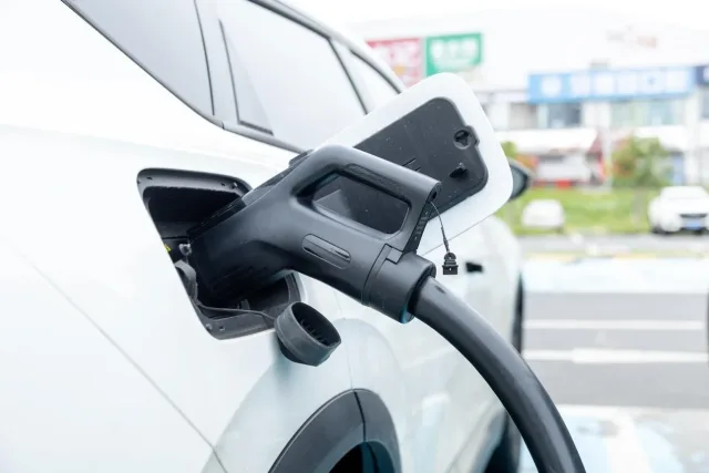 Electric Vehicles Charging at Public Charging Station in City